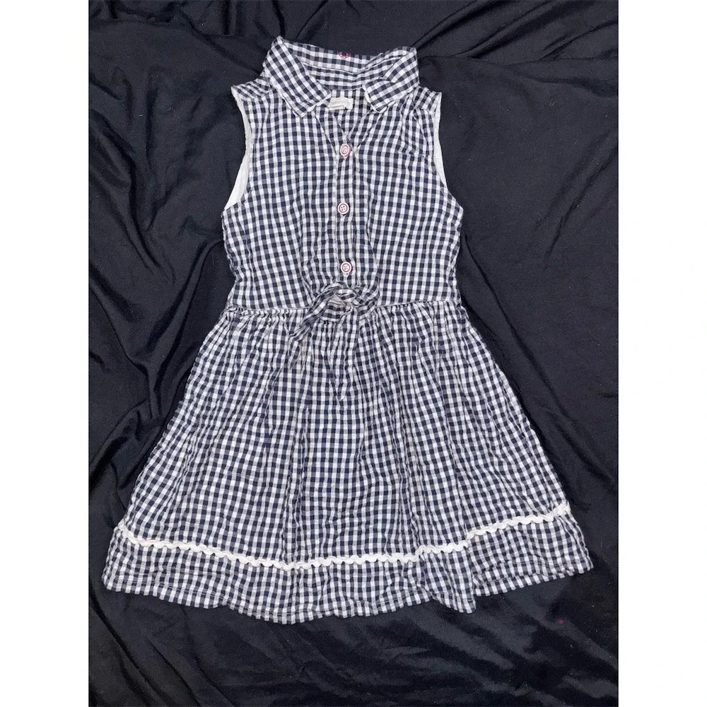 Pumpkin Patch Dress Girls Size 6 Blue Gingham Check Sleeveless Collared preppy