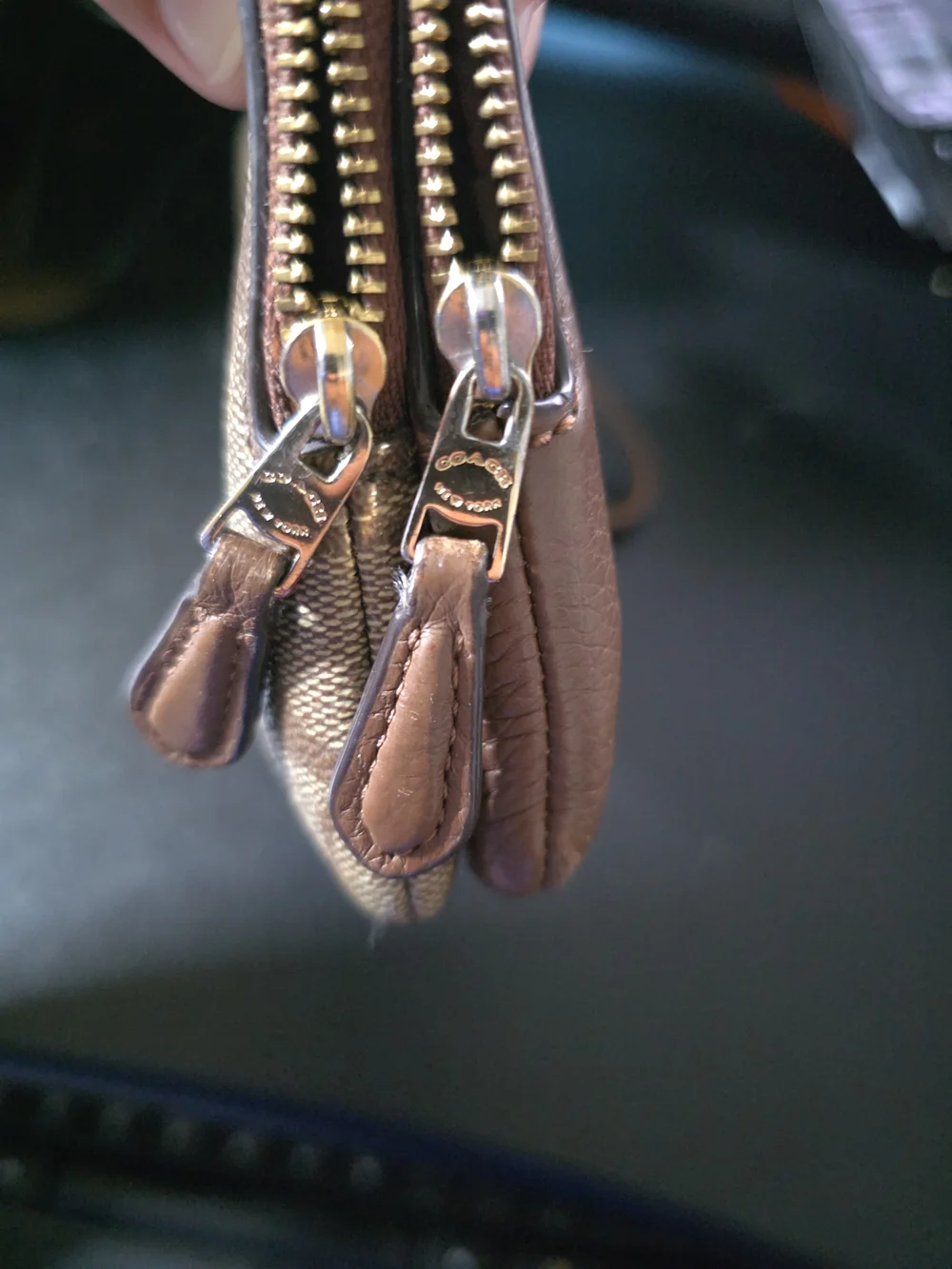 COACH Signature Canvas Wristlet in Brown/Tan Double Zip