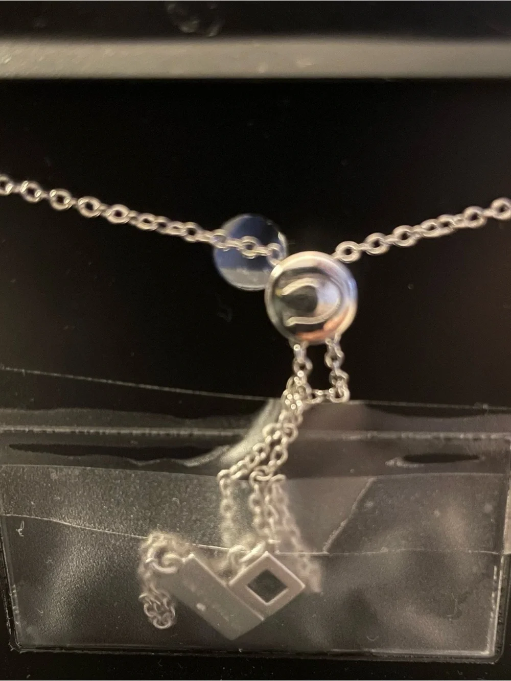 Coach Silver Crystal Pavé 'C' Necklace with Clear Stone Accent