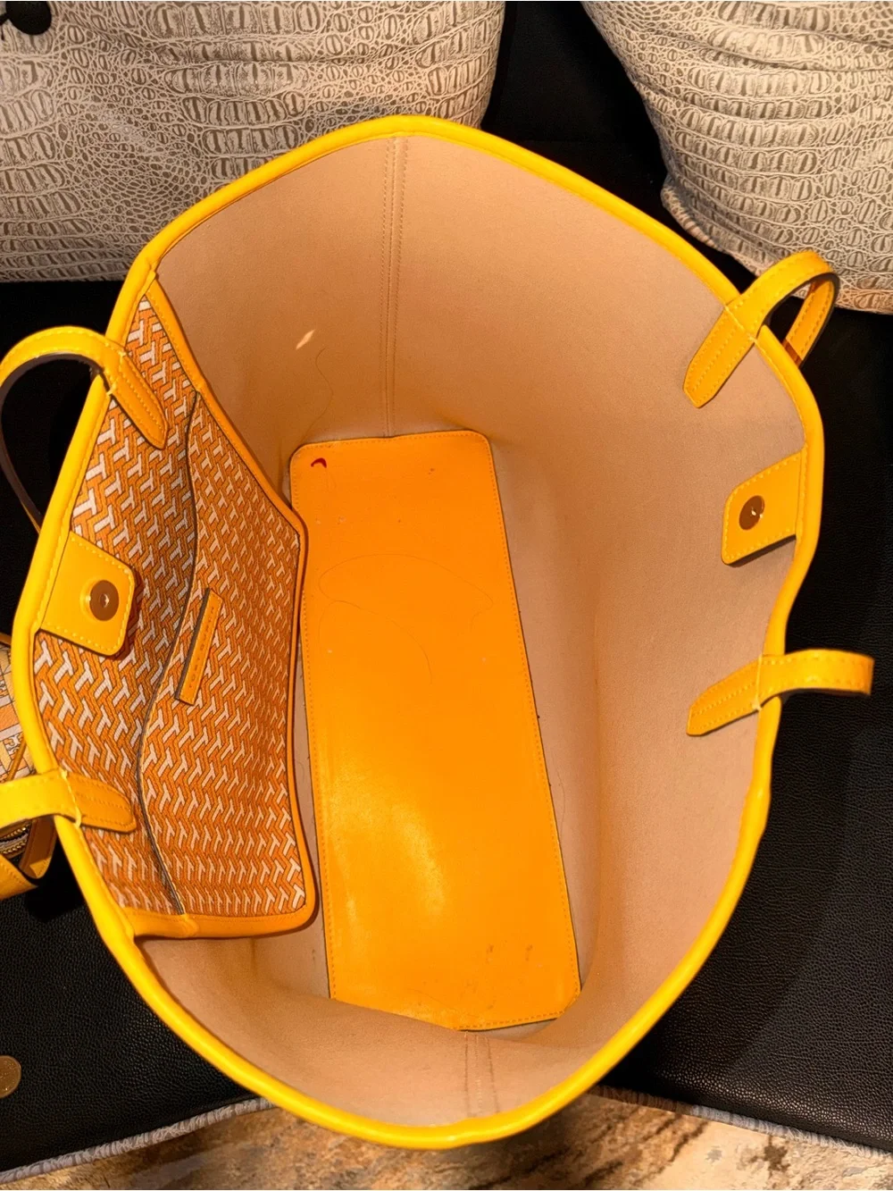 Tory Burch Gemini Link Canvas Tote  Yellow and White Striped