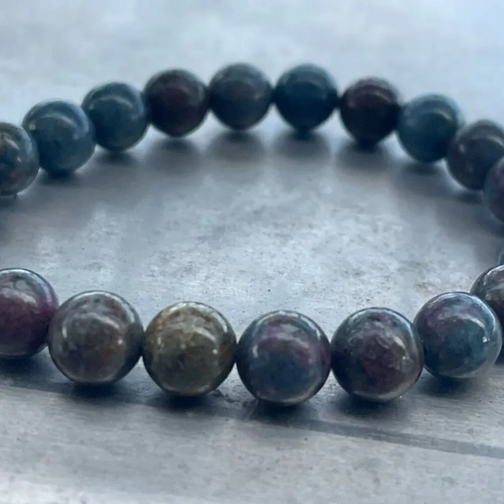 Ruby Fuchsite with Kyanite beaded bracelet 6.75” crystal healing emotional suppo