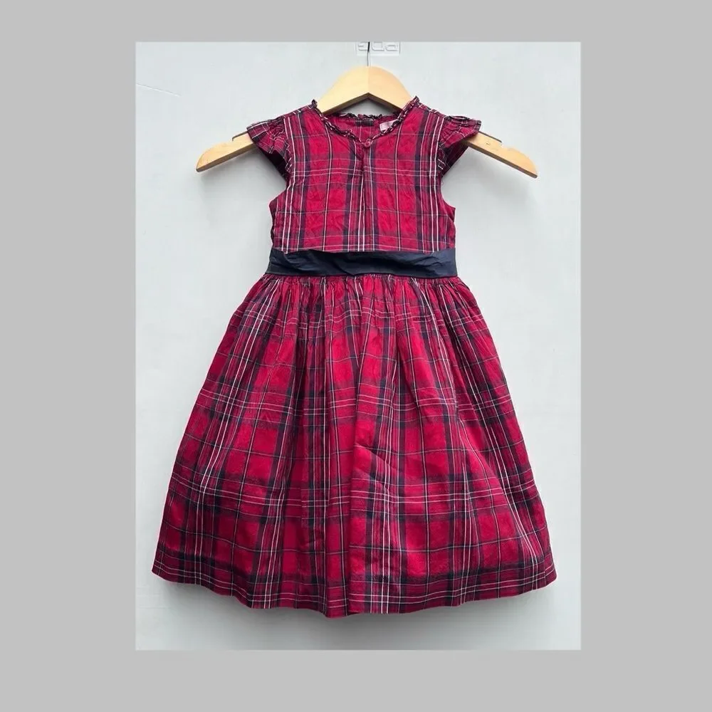 Janie & Jack Holiday Silk Plaid Dress 4 T Christmas Red Plaid Bow