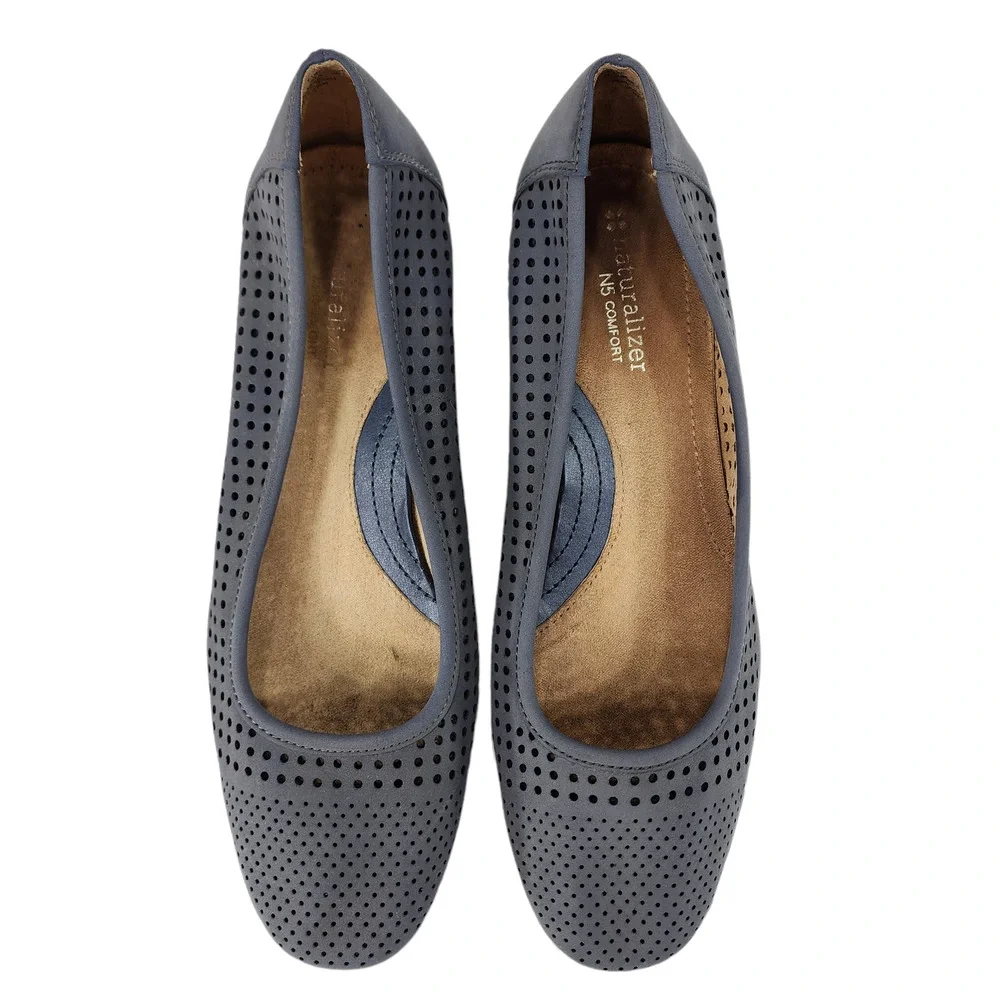 Naturalizer Becky Wedge Heels 9.5 Women Gray White N5 Comfort Shoe Perforated‎