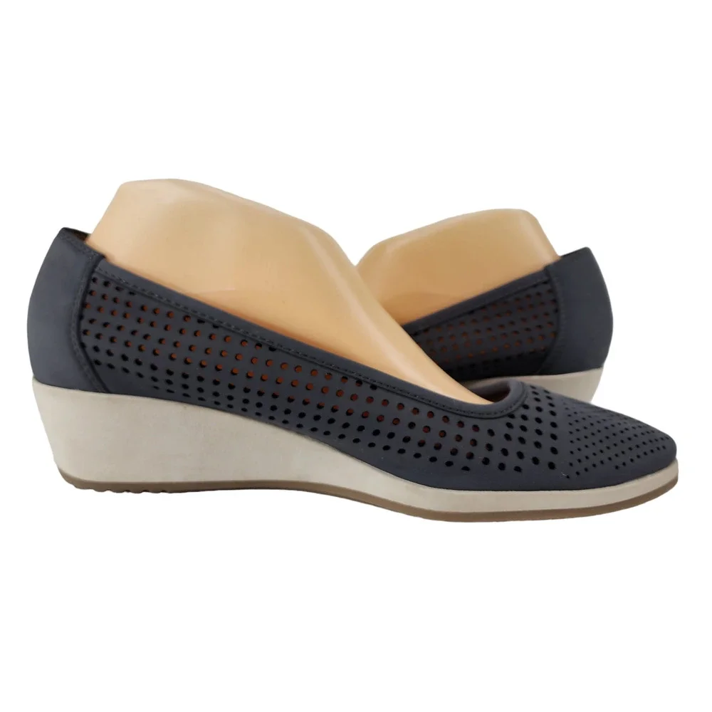 Naturalizer Becky Wedge Heels 9.5 Women Gray White N5 Comfort Shoe Perforated‎