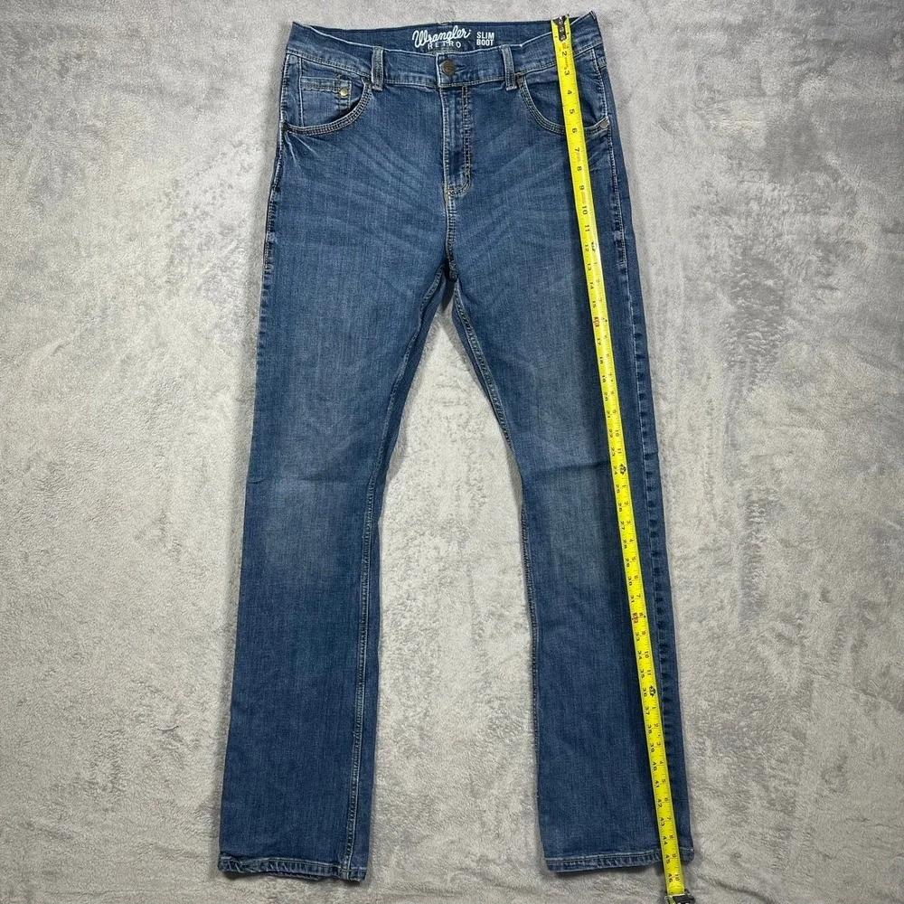 Wrangler Retro Slim Bootcut Jeans Mens 33(32)x34 Blue Stretch Denim
