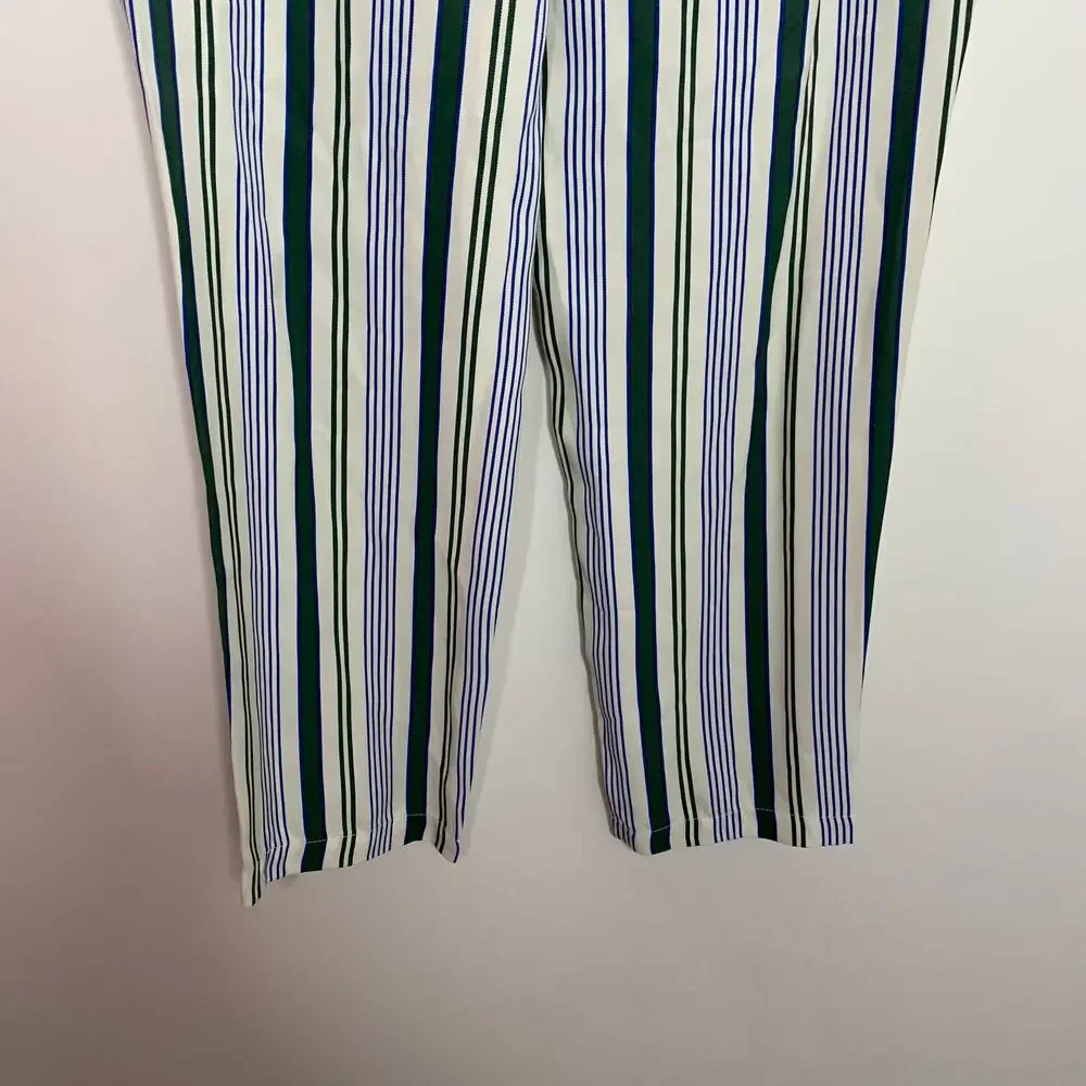 Tory Burch Cotton Green Grand Awning Stripe Pants Women's Size 2