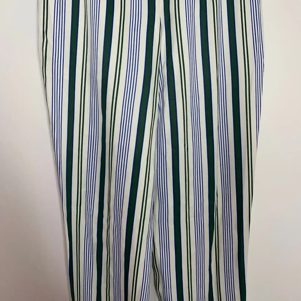 Tory Burch Cotton Green Grand Awning Stripe Pants Women's Size 2