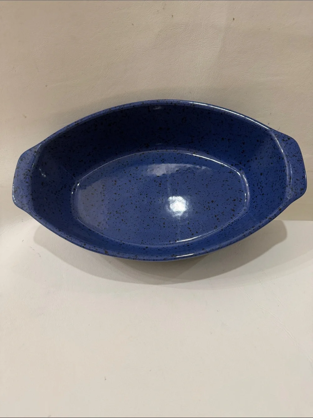 Version Portugal Speckled Blue Black Ceramic Oval Baking Dish Handles 11 X 7 In