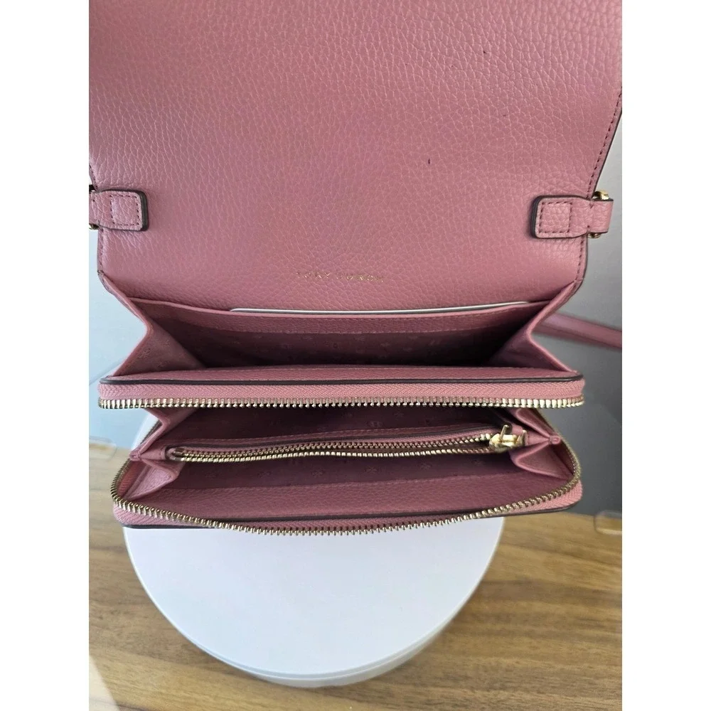 Tory Burch McGraw Wallet on Chain Pink Pebbled Leather Crossbody Bag WOC Gold