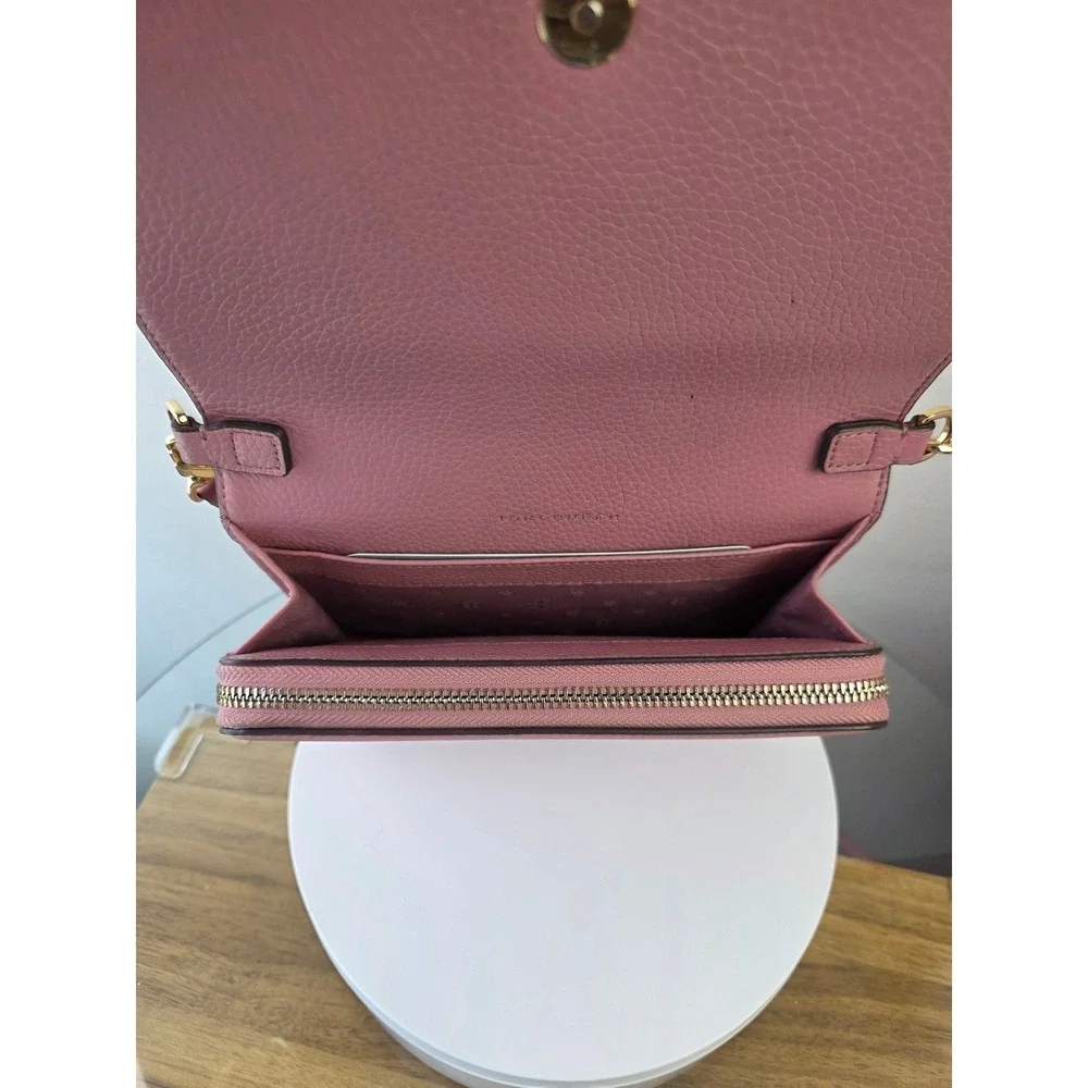 Tory Burch McGraw Wallet on Chain Pink Pebbled Leather Crossbody Bag WOC Gold