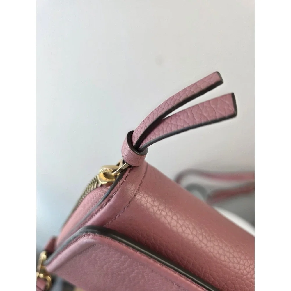Tory Burch McGraw Wallet on Chain Pink Pebbled Leather Crossbody Bag WOC Gold