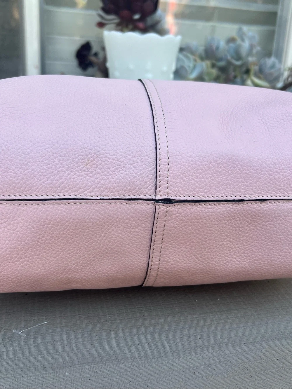 Soft Pink Pebbled Leather Shoulder Bag with Buckle Detail