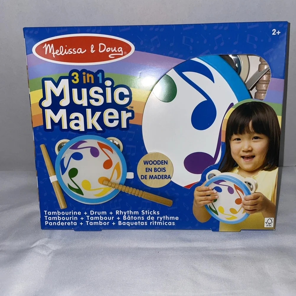 Melissa & Doug Wooden Toy Bundle 3-in-1 Music Maker and 2-in-1 Cube Puzzle New