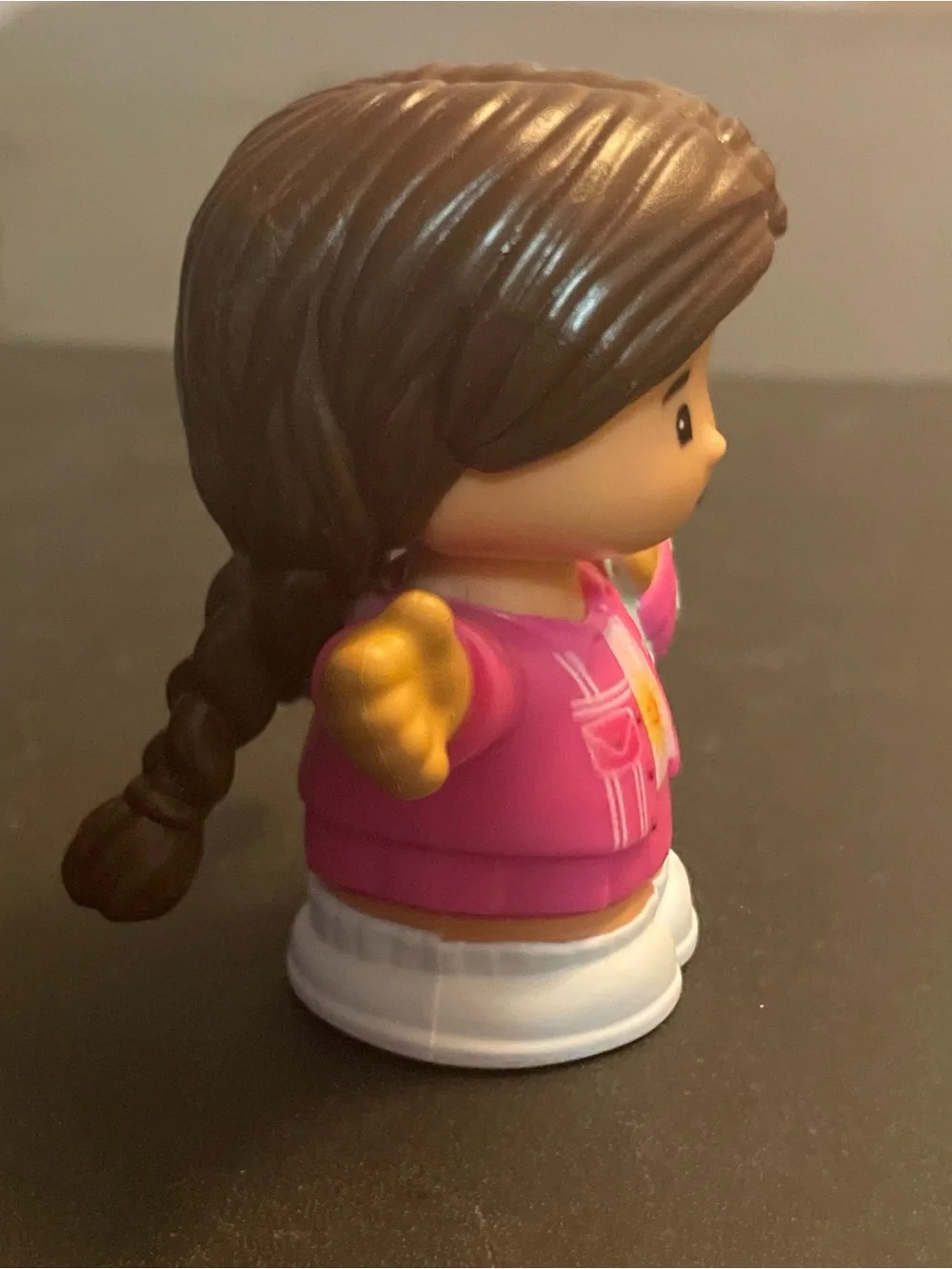 Little people girl Figure with Pink Jacket and Teal Backpack back to school