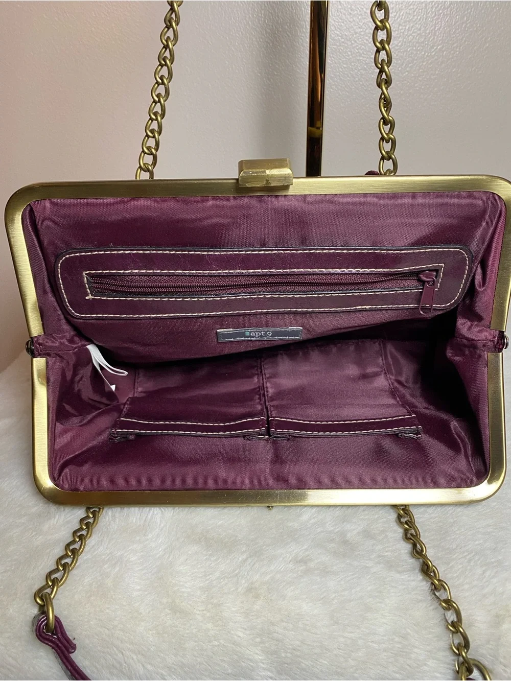Vintage Apt. 9 Velvet Frame Chain Shoulder Bag - Plum Burgundy