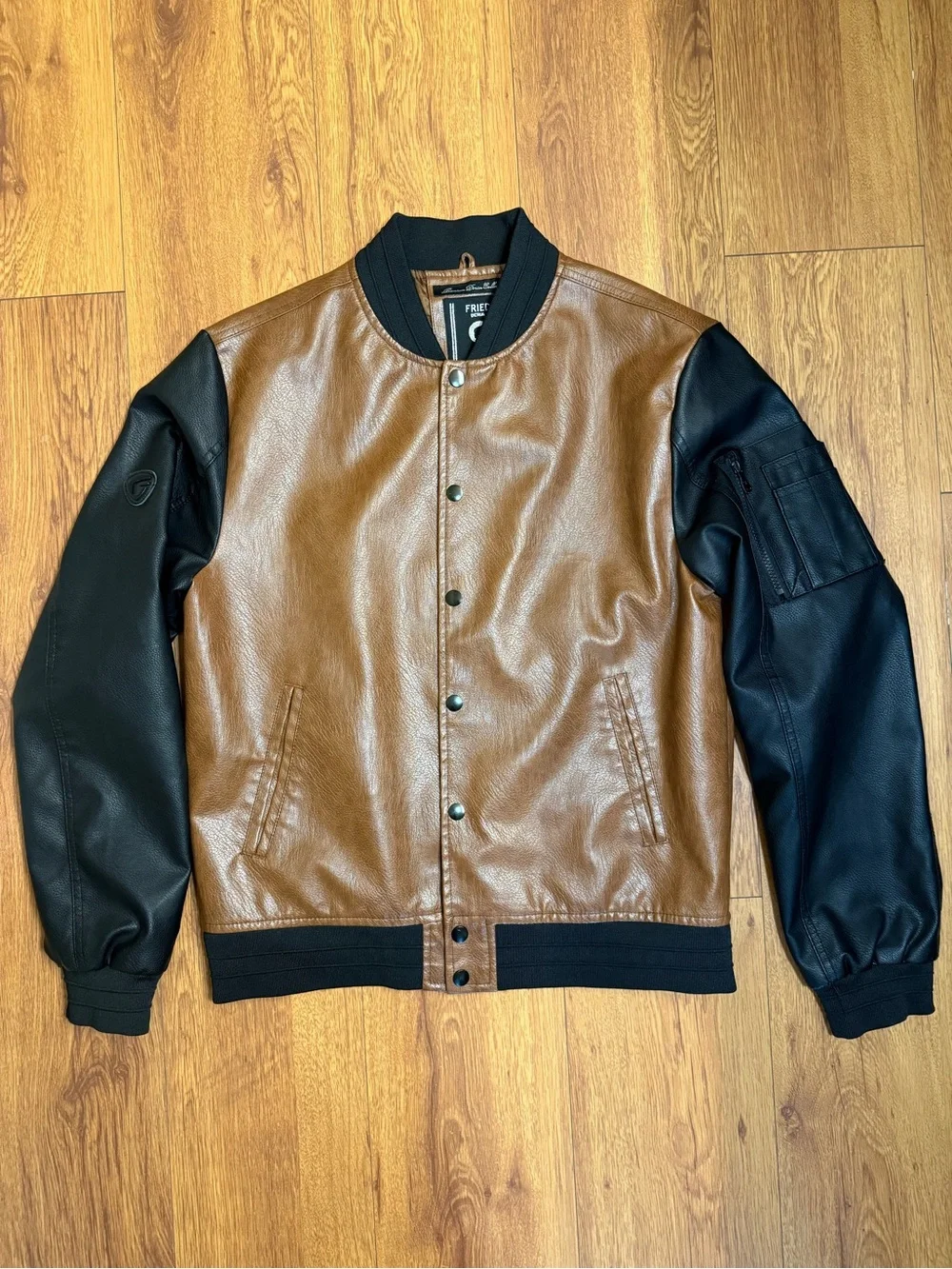 Men's Two-Tone Bomber Jacket — Brown Body with Black Sleeves