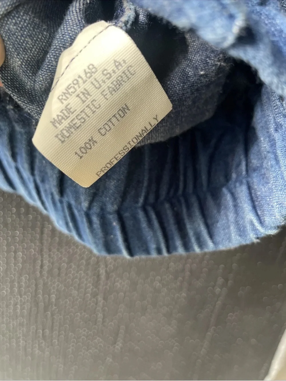 Karen Kane Blue Denim Bomber Jacket with Tan Leather Collar