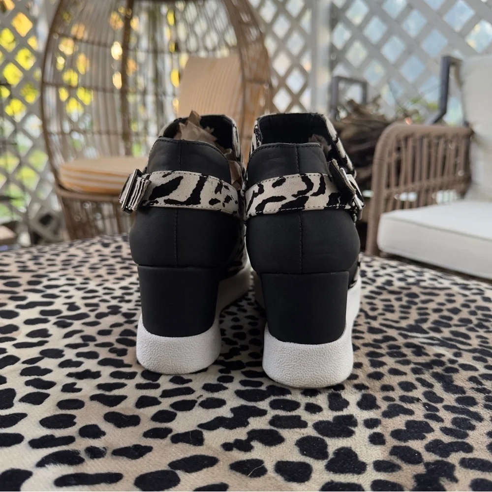 Zebra Print Wedge Ankle Boots