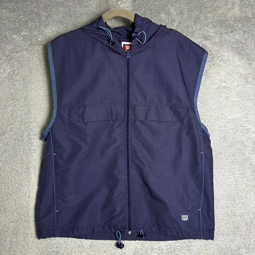 Wilson Men's Large Blue Vest Full Zip Hooded Tennis Golf Outdoor Activewear EUC