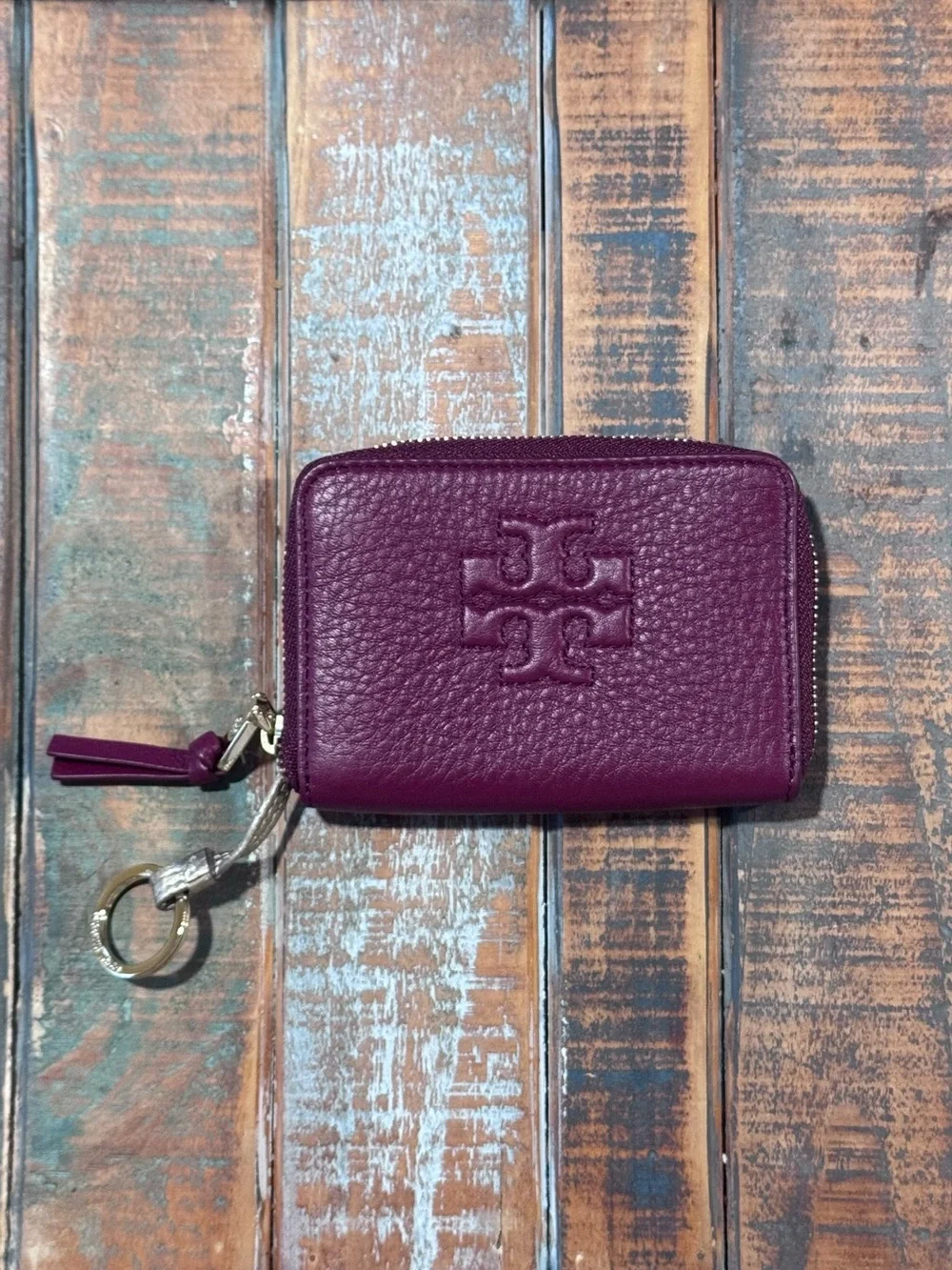 Tory Burch Pebbled Leather Wallet with Keyring