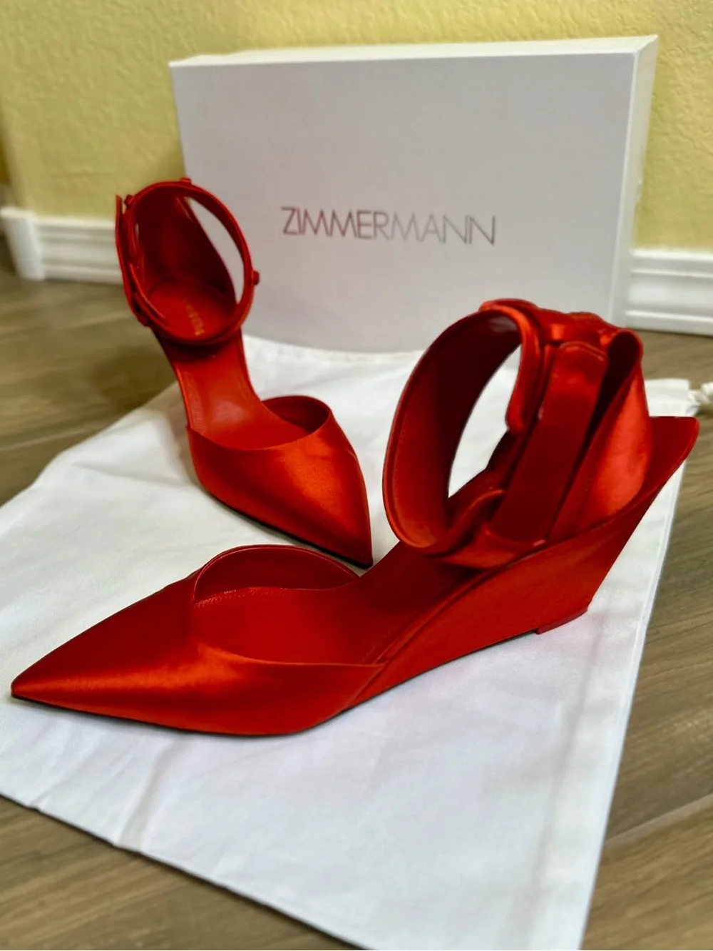 EUC Zimmermann Surf Satin Pumps in Ruby