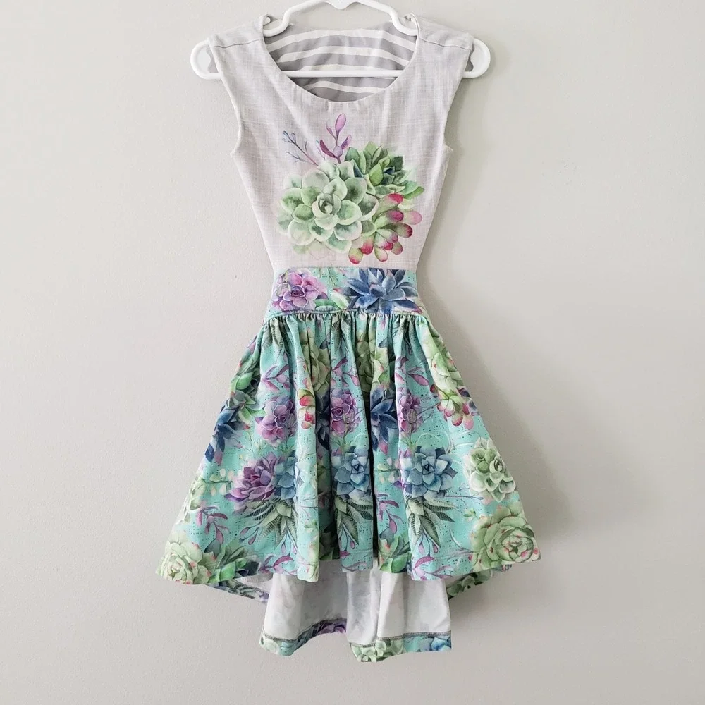 Handmade Little Girl Summer Dress SIZE 3T  Hi-Lo Floral Open Back Pockets READ