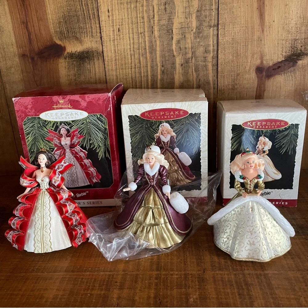 Lot Of 3 Holiday Barbie Hallmark Christmas Ornaments 1994 1996 1997