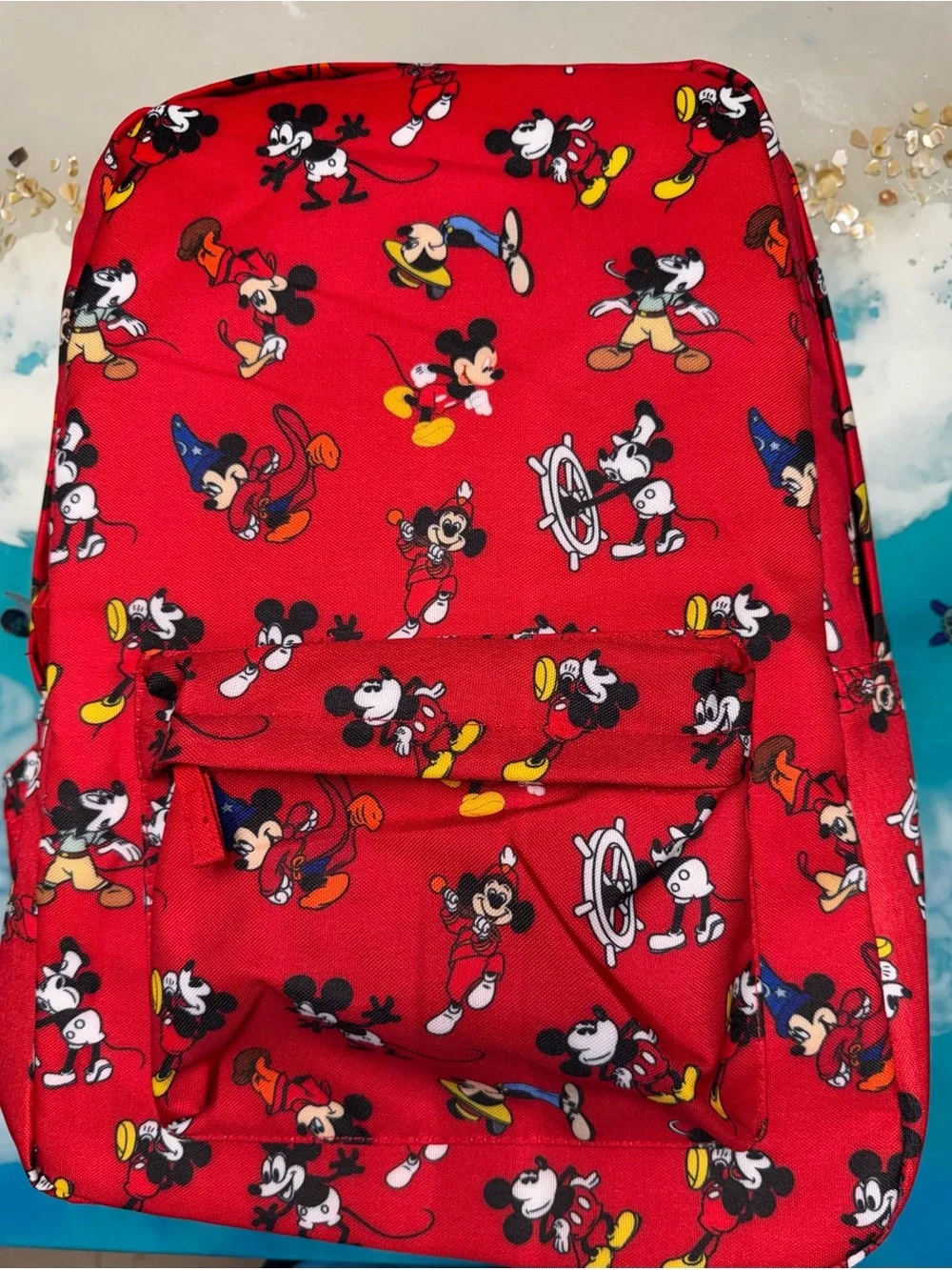 Red Mickey Mouse Print Backpack