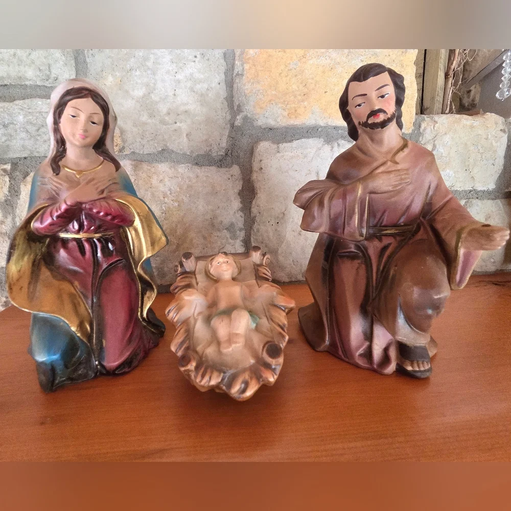 Vtg Paper Mache Nativity Figurines Replacement Mary Joseph Baby Jesus Japan 7”