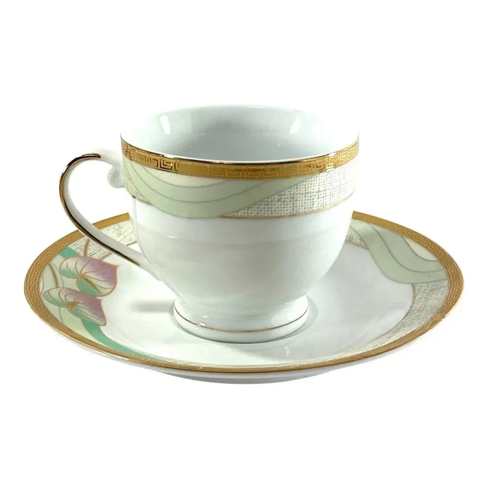 Casati Bavaria Germany Fine Porcelain Cup & Saucer Gold Trim Leaf Pattern Set