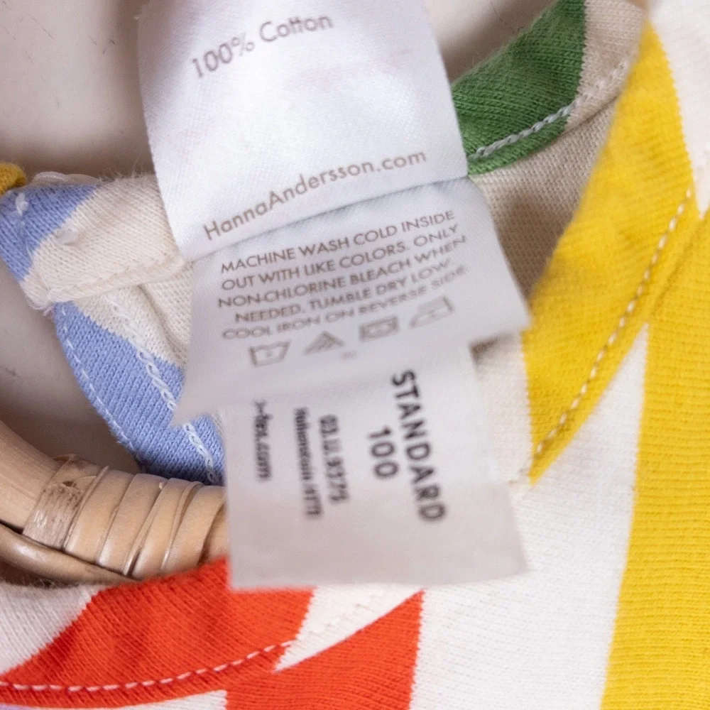 Hanna Andersson Dress Rainbow Stripe Pocket Keyhole Back Kids US 4