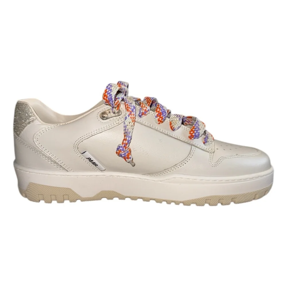P448 Sneakers Beige Tan Lace Up‎ Platform Sneakers with Gold Glitter Size 8 39