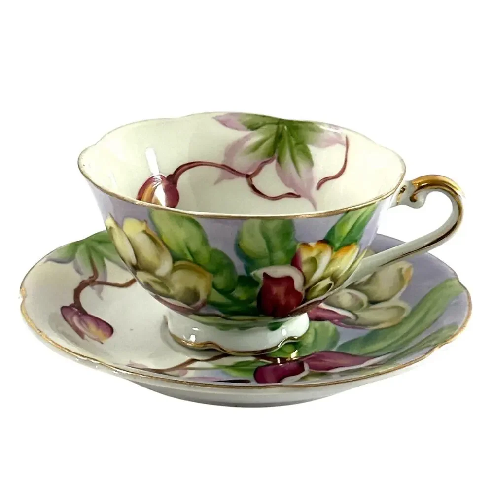 Vintage Wood Rose Hawaii Tea Cup & Saucer Hand Painted Floral Gold Trim Japan