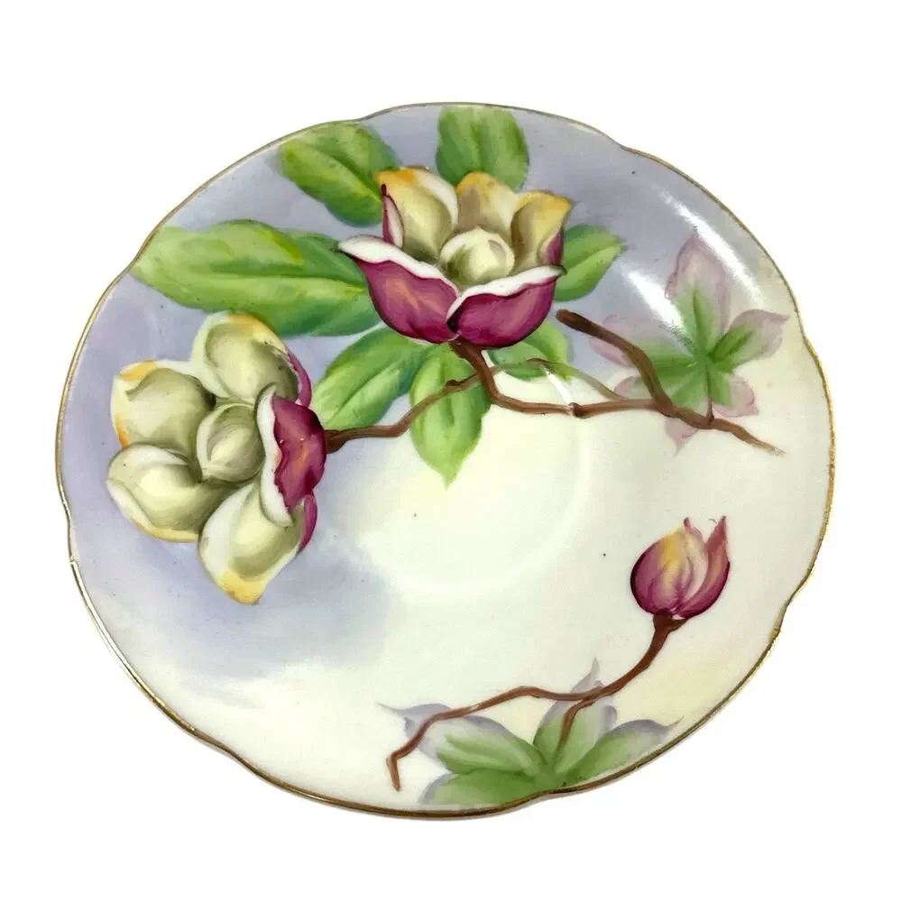 Vintage Wood Rose Hawaii Tea Cup & Saucer Hand Painted Floral Gold Trim Japan