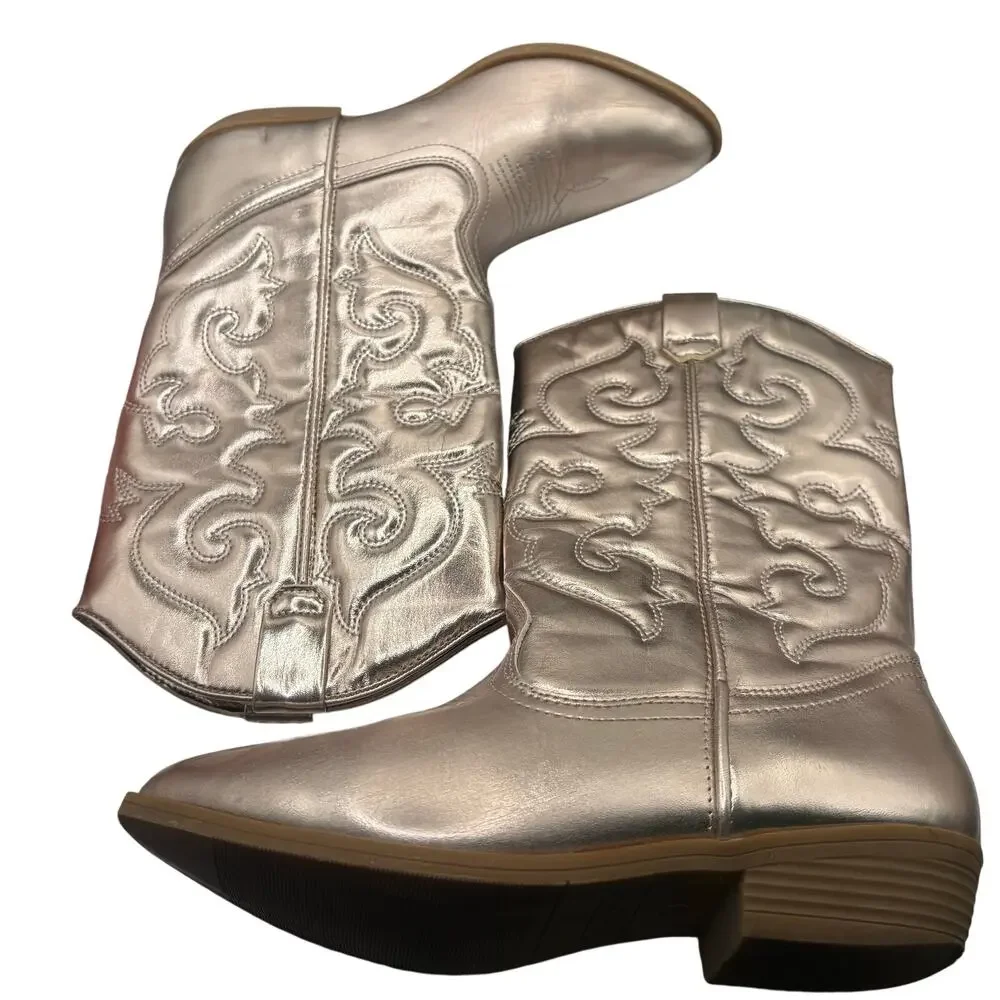 Tucker + Tate Cassidy Size 3 Gold Western Cowboy Boots Leather Detail Shiny Glam