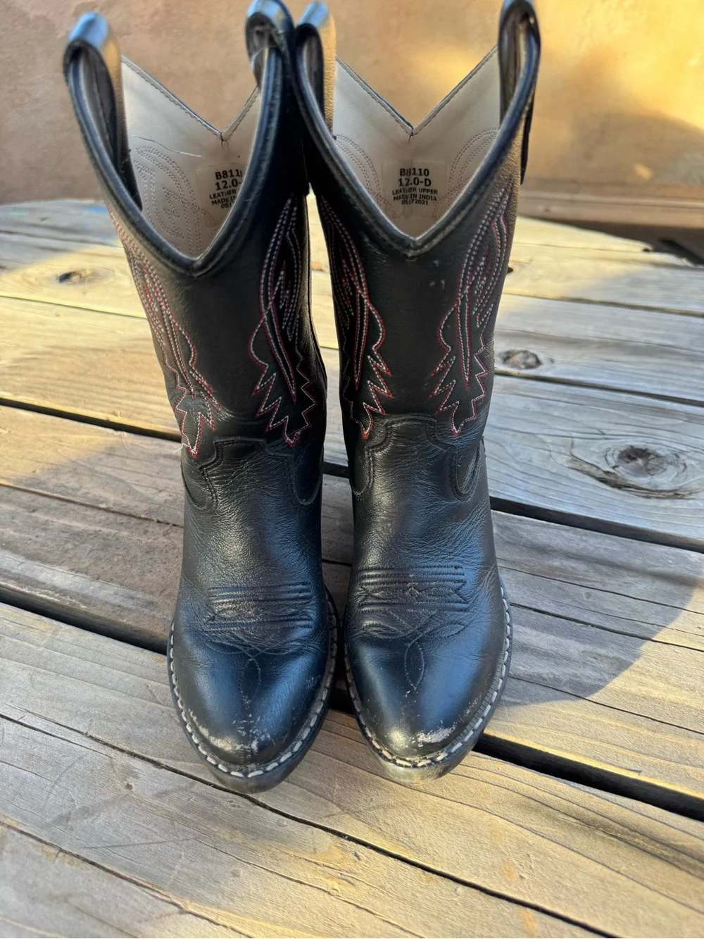 Kids Black Western Cowboy Boots with Red Stitching