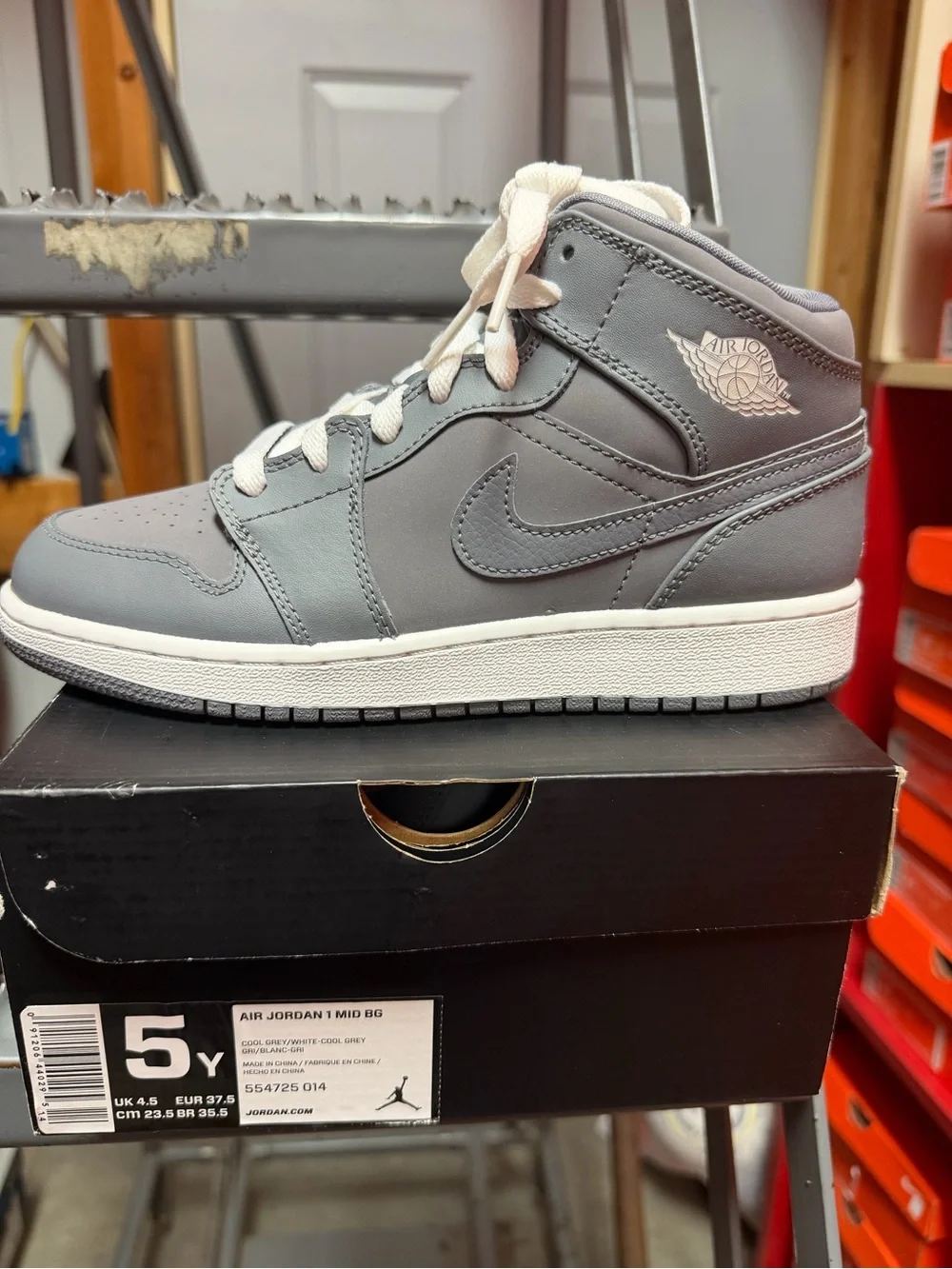 Jordan Kids' Mid-Top Sneakers in Cool Grey and White