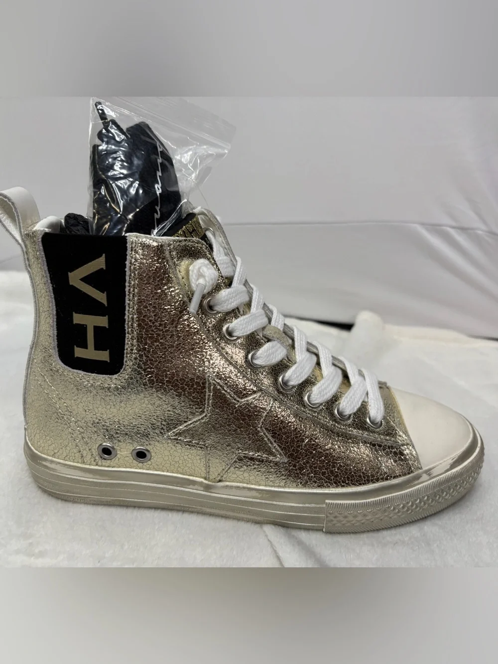 Vintage Havana Metallic Gold High-Top Sneakers