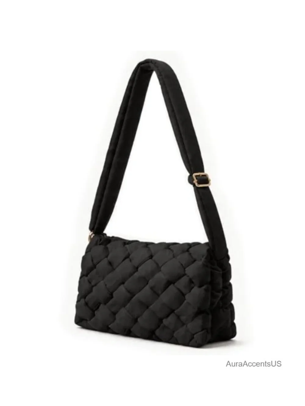 Small Puffer Crossbody Bag, Lightweight Quilted Woven Purse with Adjustable