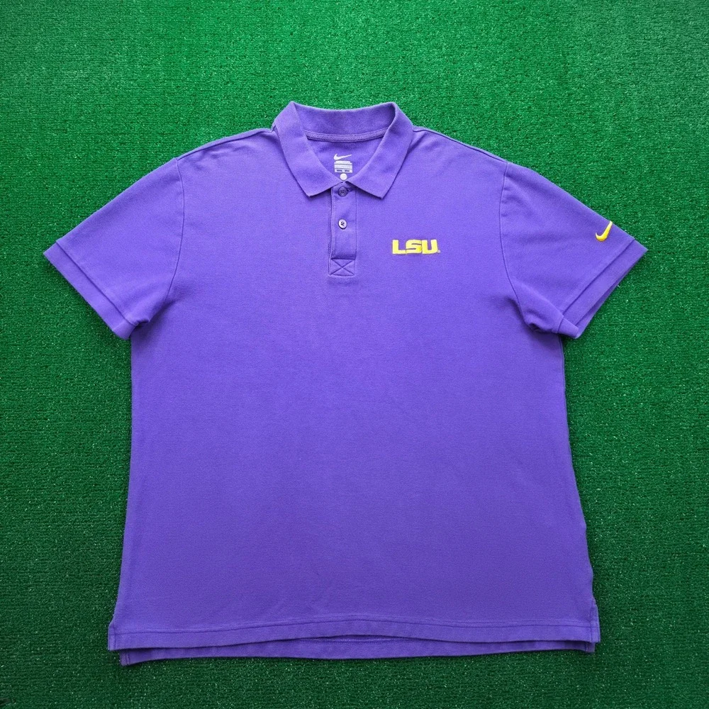 Nike LSU Tigers Team Edition Pique Polo Shirt Mens XL Purple Short Sleeve NCAA