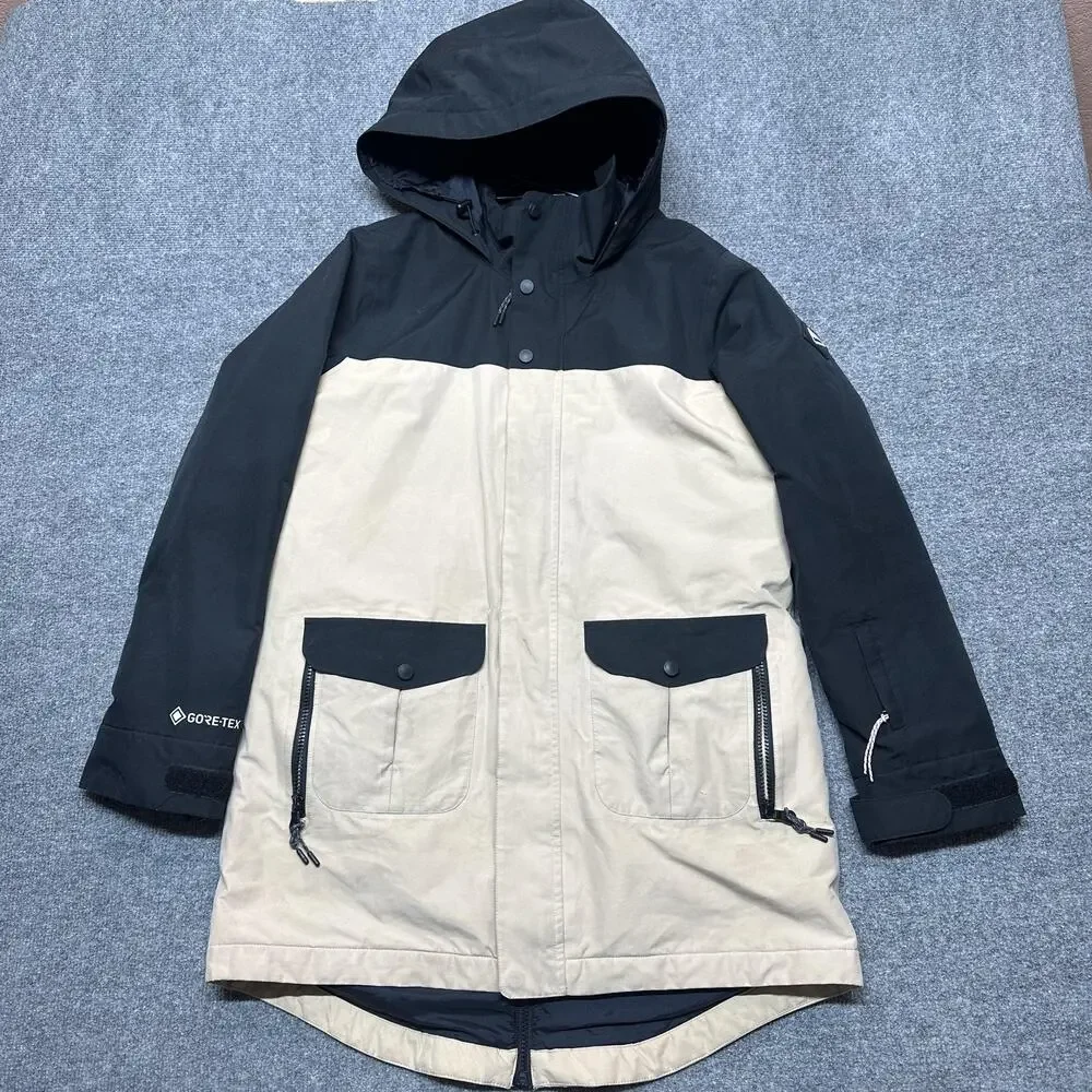Burton GORE-TEX Living Lining Jacket Mens Small Beige Hooded Ski Snow Insulated