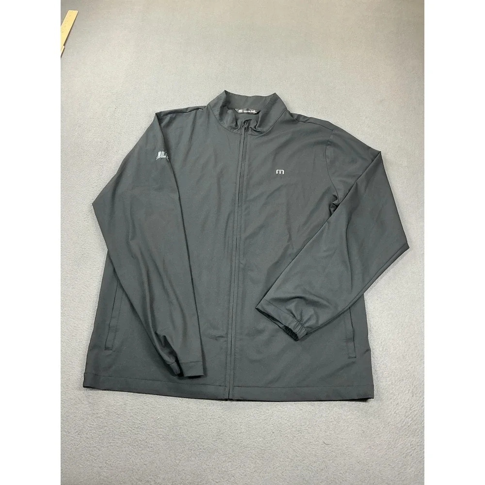 TravisMathew Jacket Mens Large Black Full Zip Golf Windbreaker‎ JLG Logo Stretch