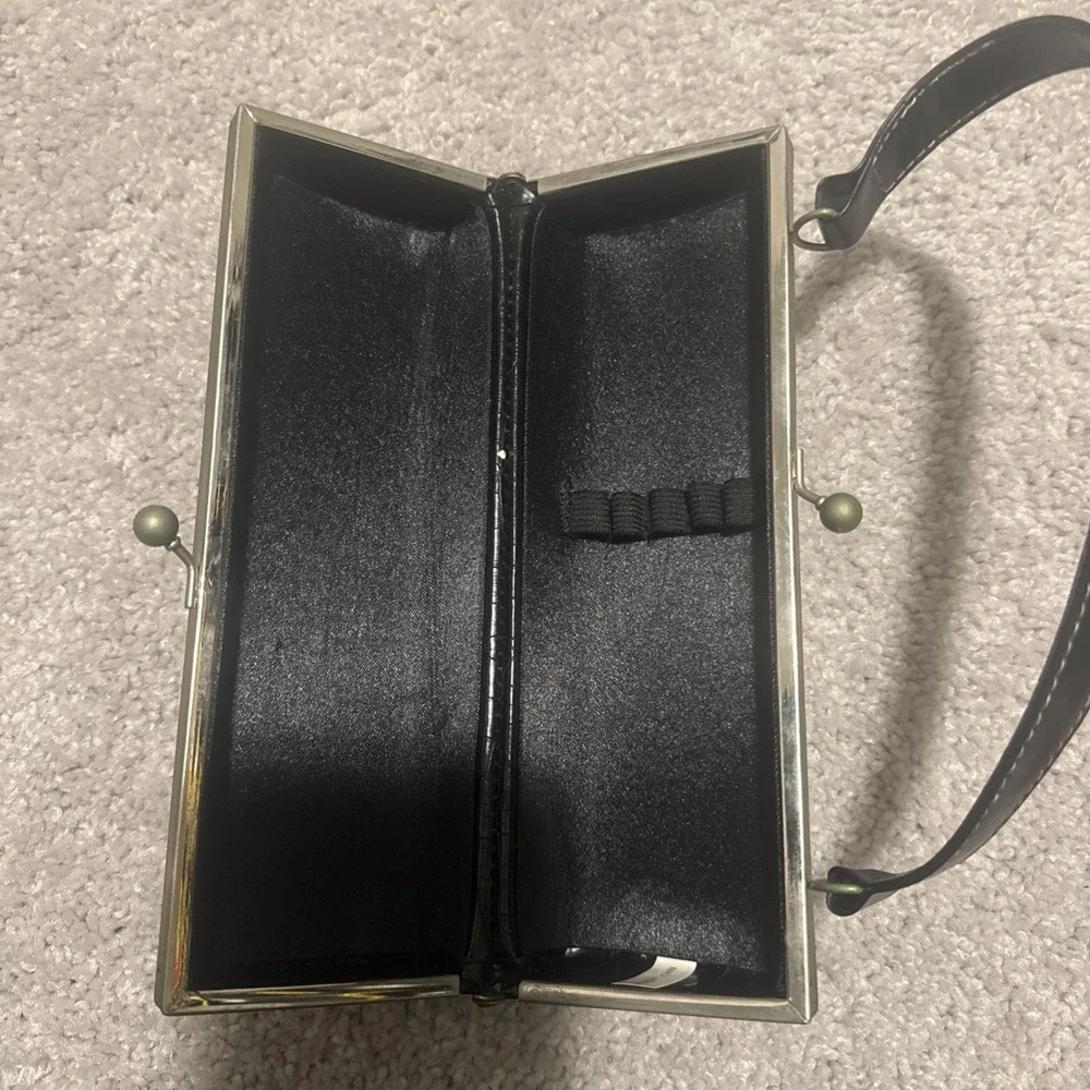 Vintage Leather Handbag / Clutch / Purse Black Alligator Skin Pattern