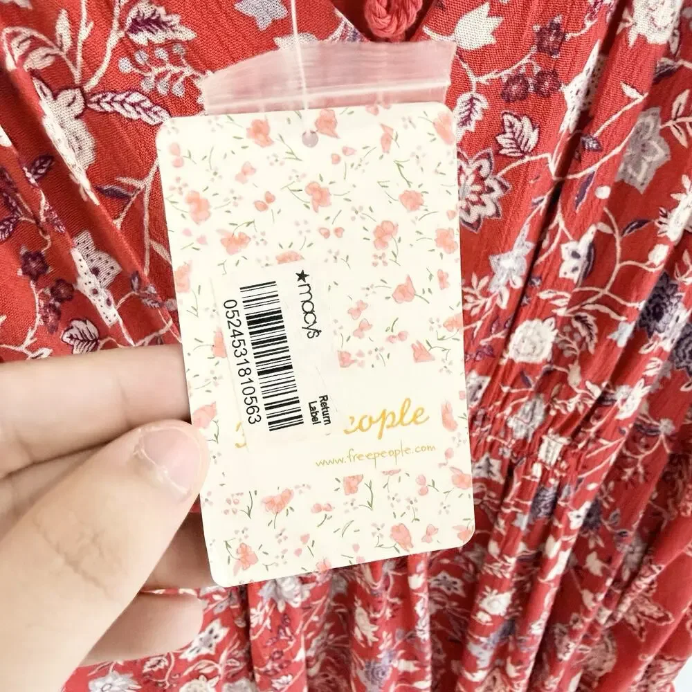 Free People Lucky Loosey Mini Dress Blood Orange Combo Boho Size Medium ZZ12 NEW