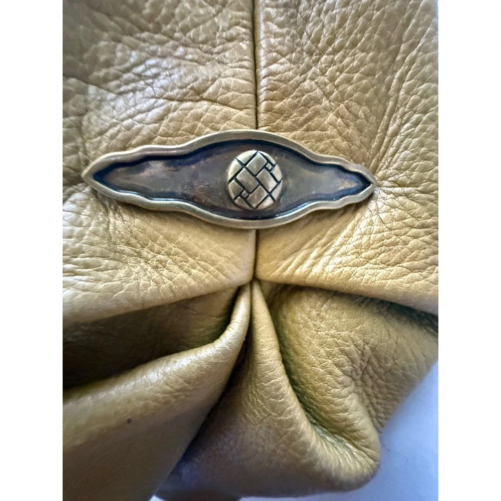 Elliott Lucca Olive Pebbled Soft Leather Hobo Shoulder Bag Woven Handle Boho