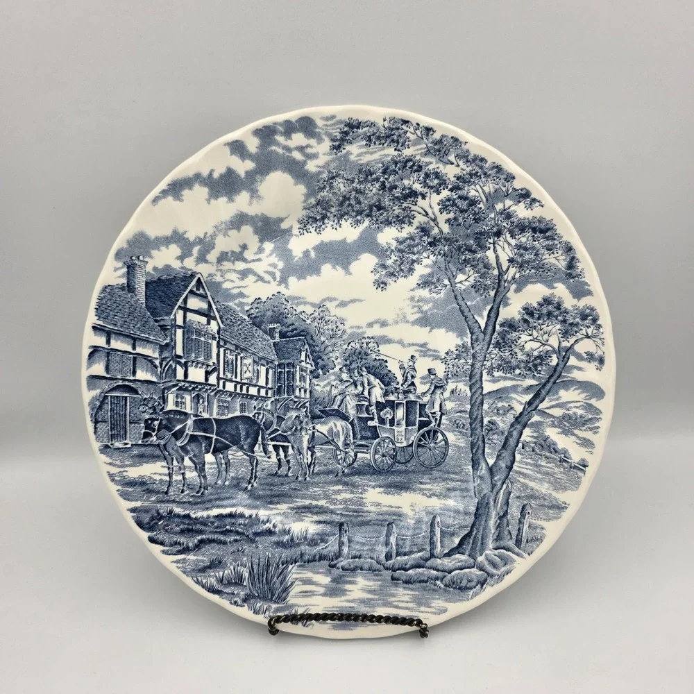 1 Dinner Plate Royal Wessex England Blue White Stage Coach Horses  10