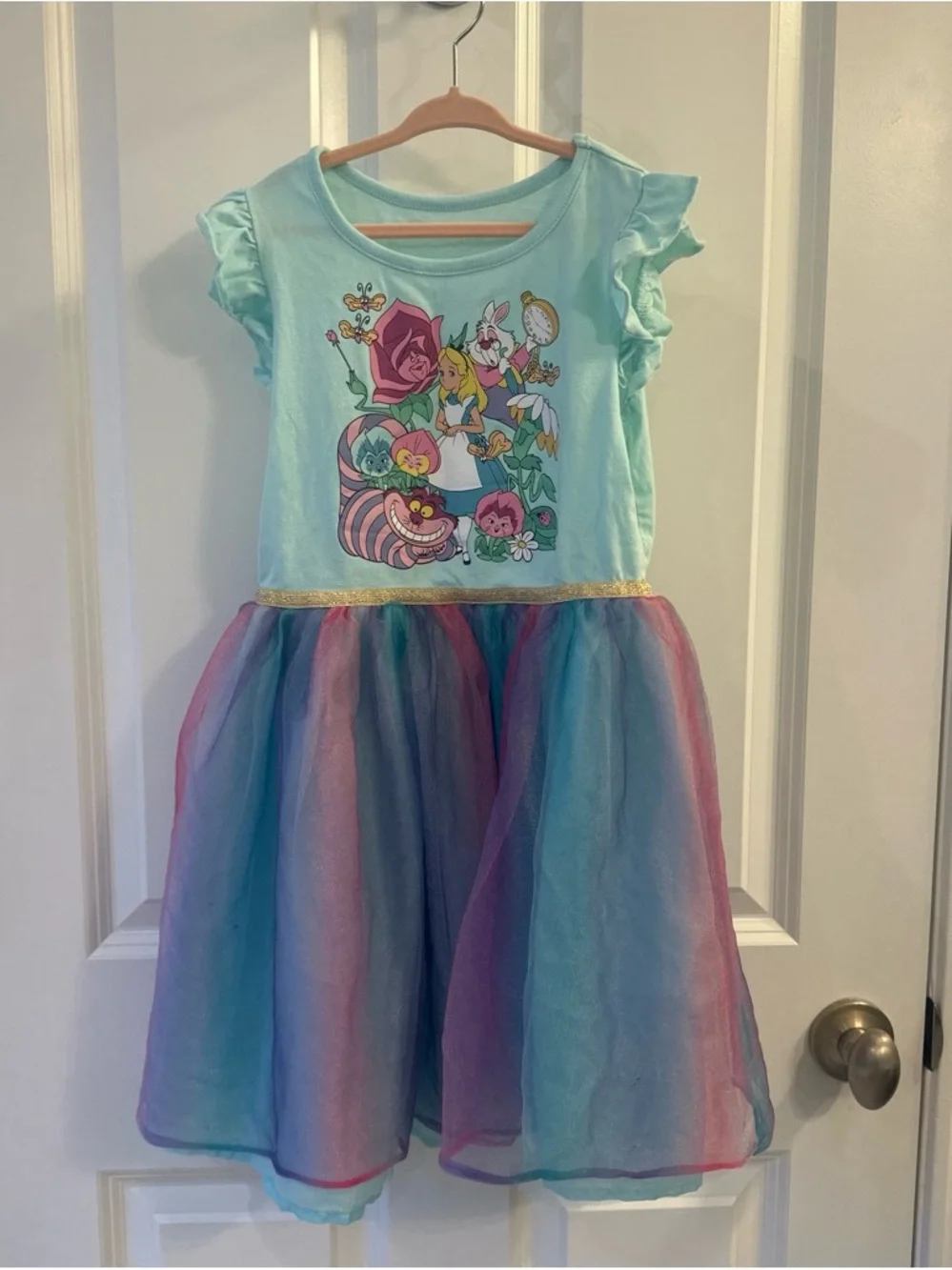 Disney Aqua Alice in Wonderland Rainbow Tulle Skater Dress