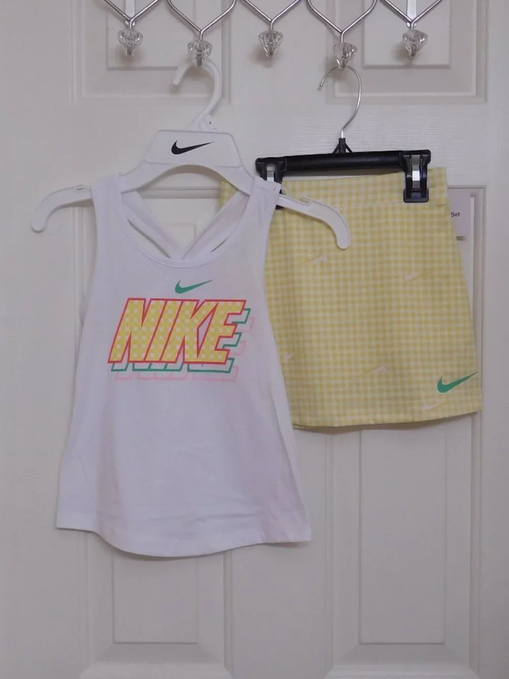 NWT 2pc Nike Gingham Logo Top & Yellow Gingham Skort Set sz 6x