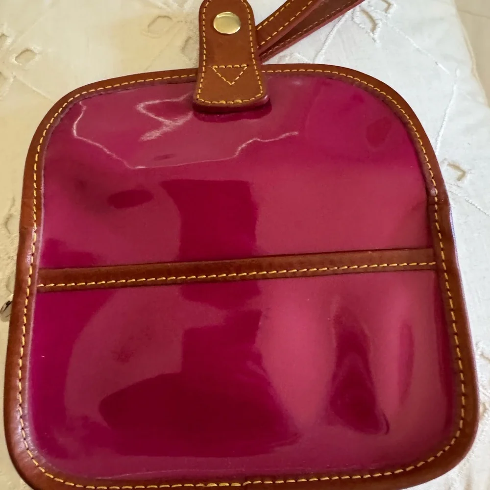Dooney & Bourke Red and Brown Leather Wristlet with Gold Accents