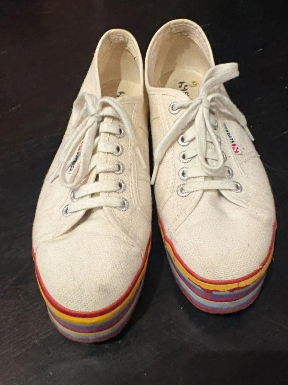 🤍 Superga White Canvas Rainbow Platform Sneakers 🤍